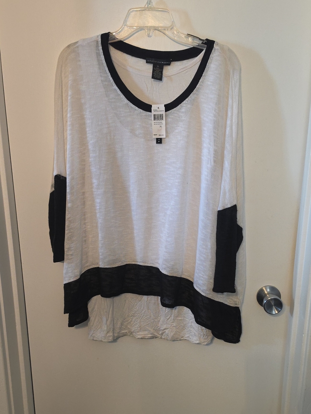Grace Elements White Scoop-Neck Tunic with Black Trim